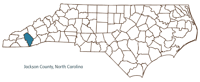 Map of North Carolina highlighting Jackson County