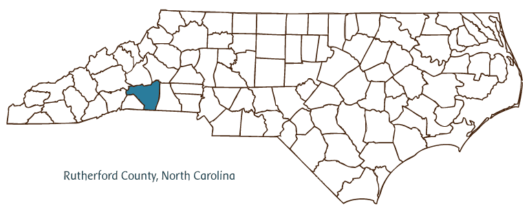 Map of North Carolina highlighting Rutherford County