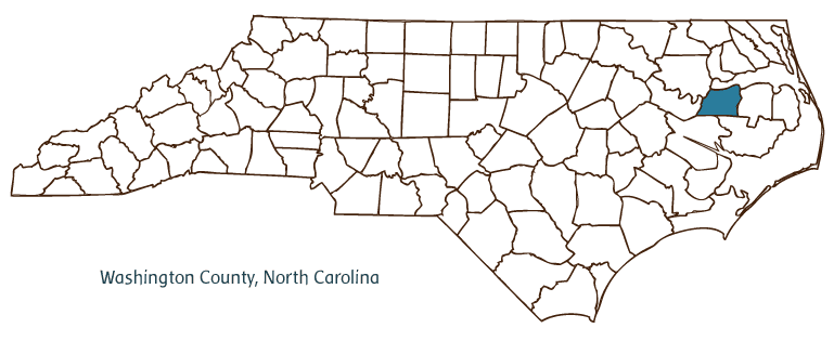 Map of North Carolina highlighting Washington County