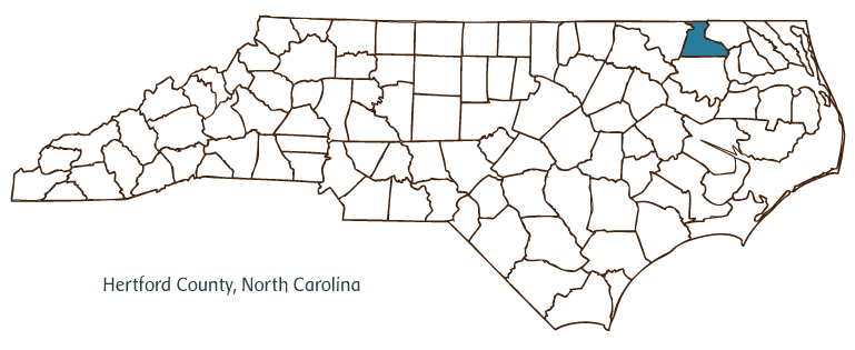 Map of North Carolina highlighting Hertford County