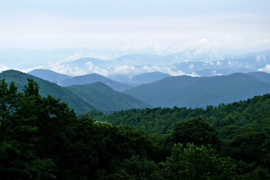 The Blue Ridge Mountains viewed from the Deep Gap in western North Carolina