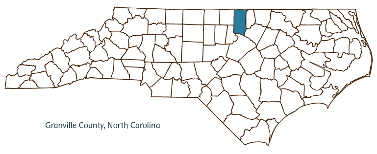 Map of North Carolina highlighting Granville County