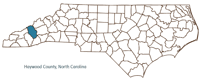 Map of North Carolina highlighting Haywood County