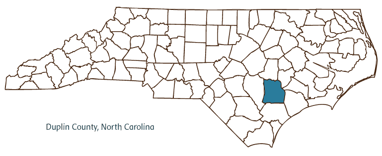 Map of North Carolina highlighting Duplin County