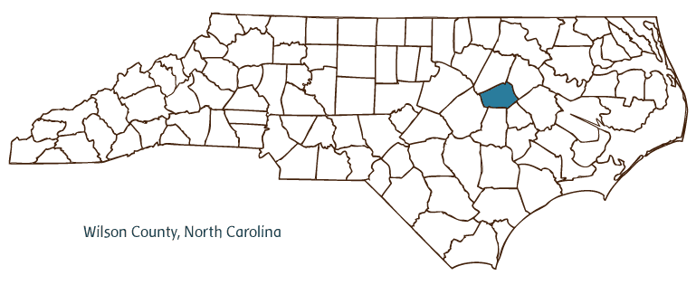 Map of North Carolina highlighting Wilson County