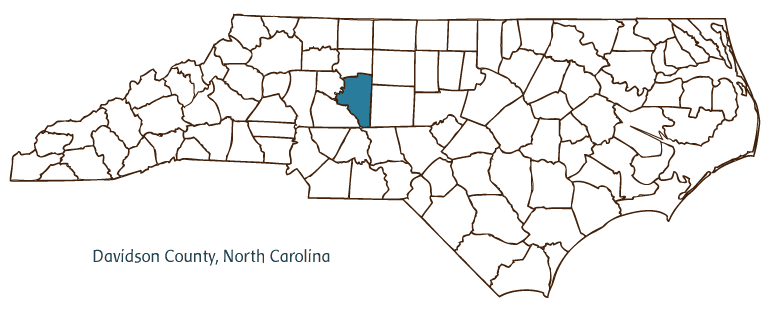 Map of North Carolina highlighting Davidson County