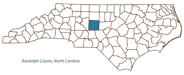 Map of North Carolina highlighting Randolph County