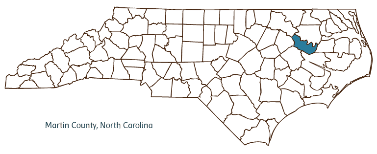 Map of North Carolina highlighting Martin County