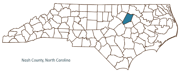 Map of North Carolina highlighting Nash County