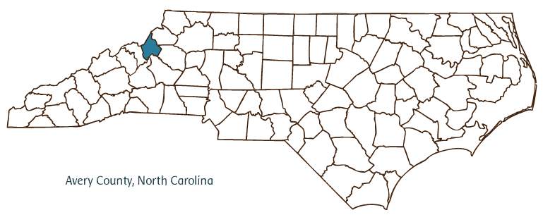 Map of North Carolina highlighting Avery County