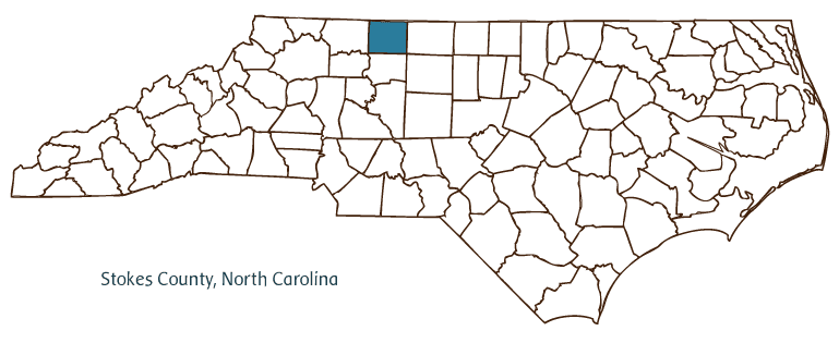 Map of North Carolina highlighting Stokes County