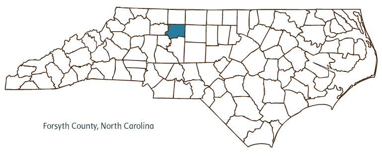 Map of North Carolina highlighting Forsyth County