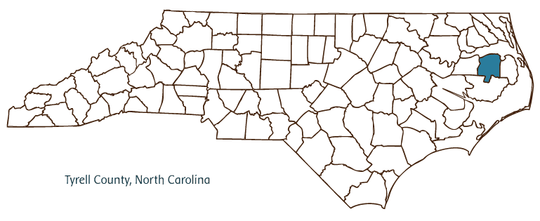 Map of North Carolina highlighting Tyrrell County