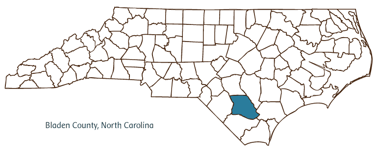 Map of North Carolina highlighting Bladen County