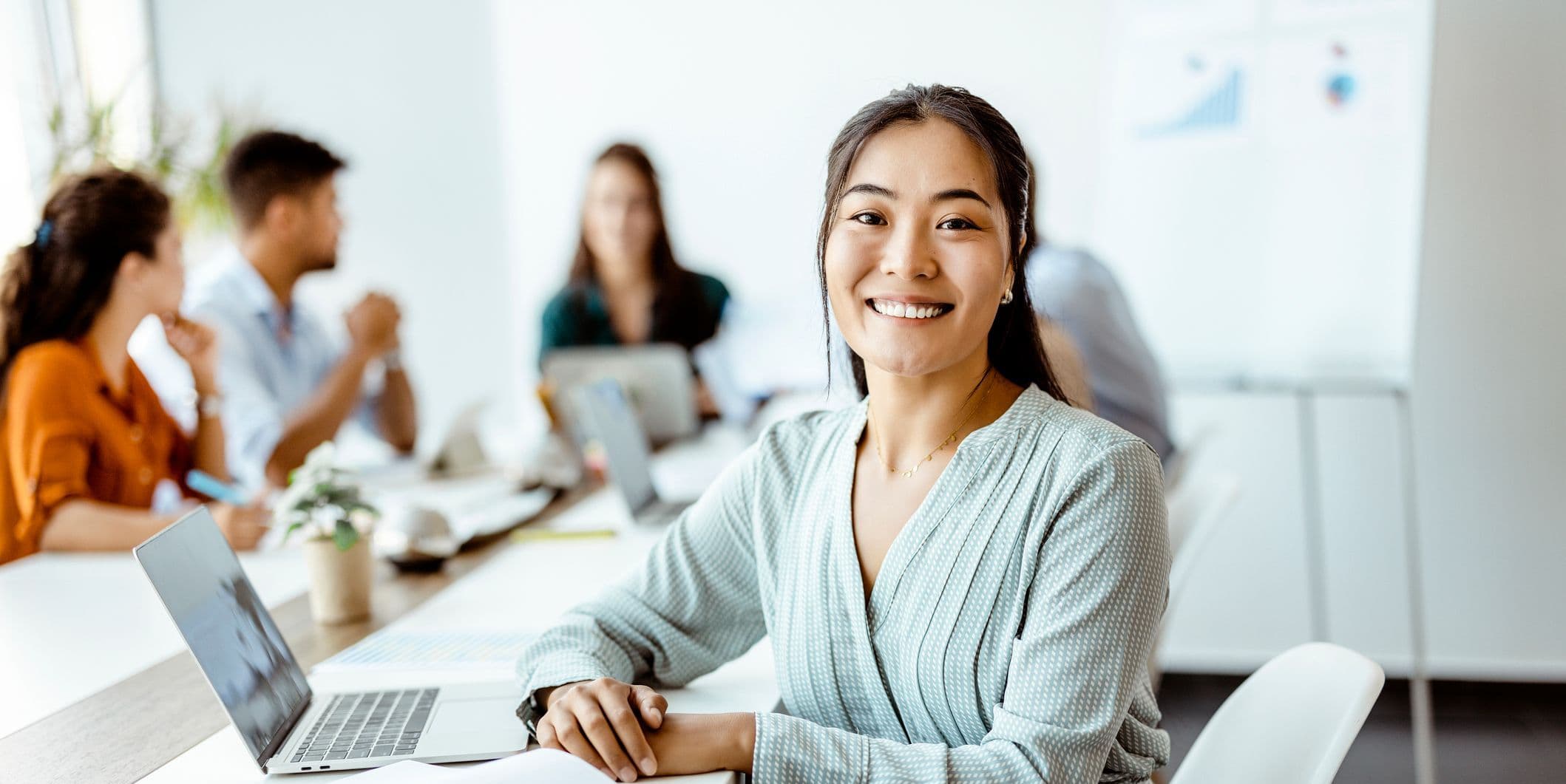 smile employee group computer