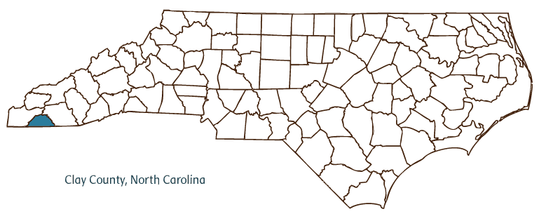 Map of North Carolina highlighting Clay County