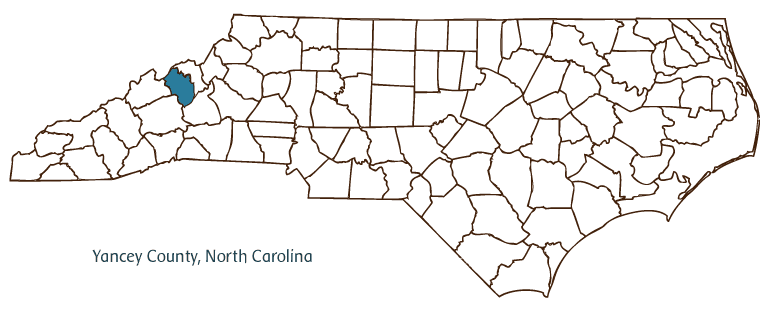 Map of North Carolina highlighting Yancey County