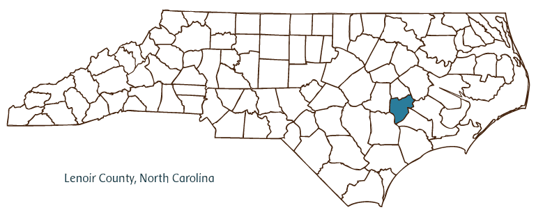 Map of North Carolina highlighting Lenoir County