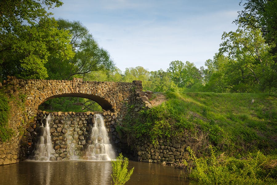 Stone Bridge and Waterfall in Reynolda Gardens