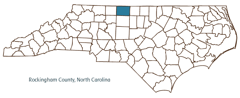 Map of North Carolina highlighting Rockingham County