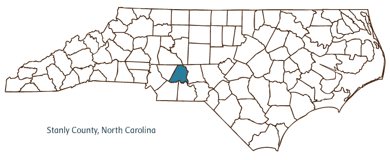 Map of North Carolina highlighting Stanly County