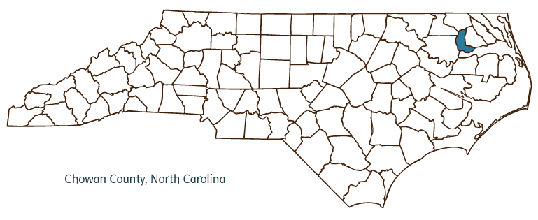 Map of North Carolina highlighting Chowan County