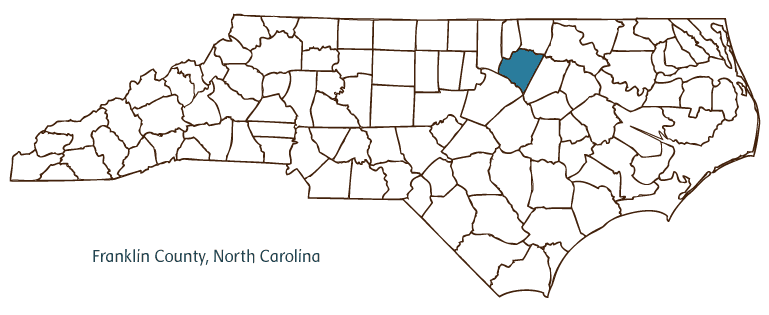 Map of North Carolina highlighting Franklin County