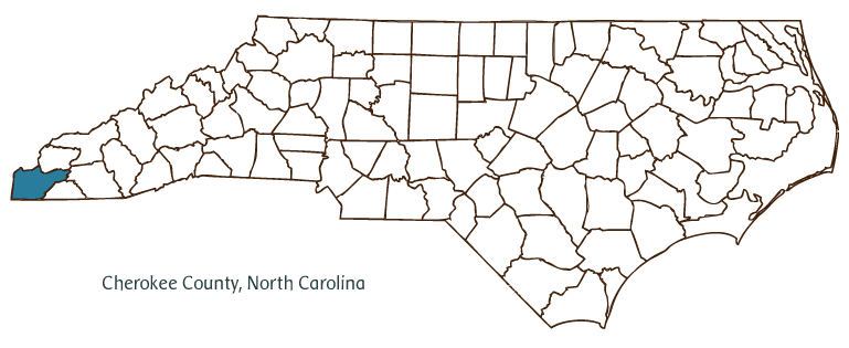 Map of North Carolina highlighting Cherokee County