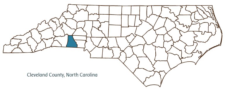 Map of North Carolina highlighting Cleveland County