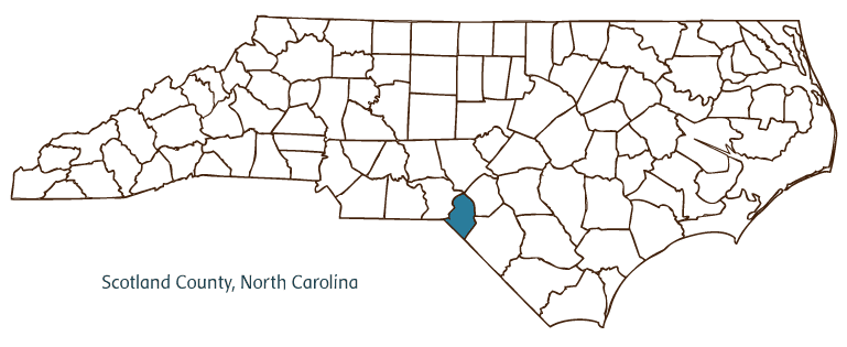Map of North Carolina highlighting Scotland County