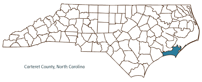 Map of North Carolina highlighting Carteret County