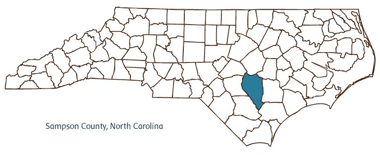 Map of North Carolina highlighting Sampson County