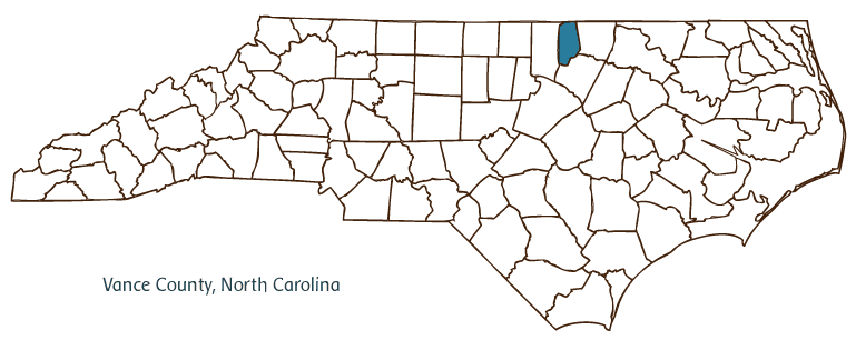 Map of North Carolina highlighting Vance County