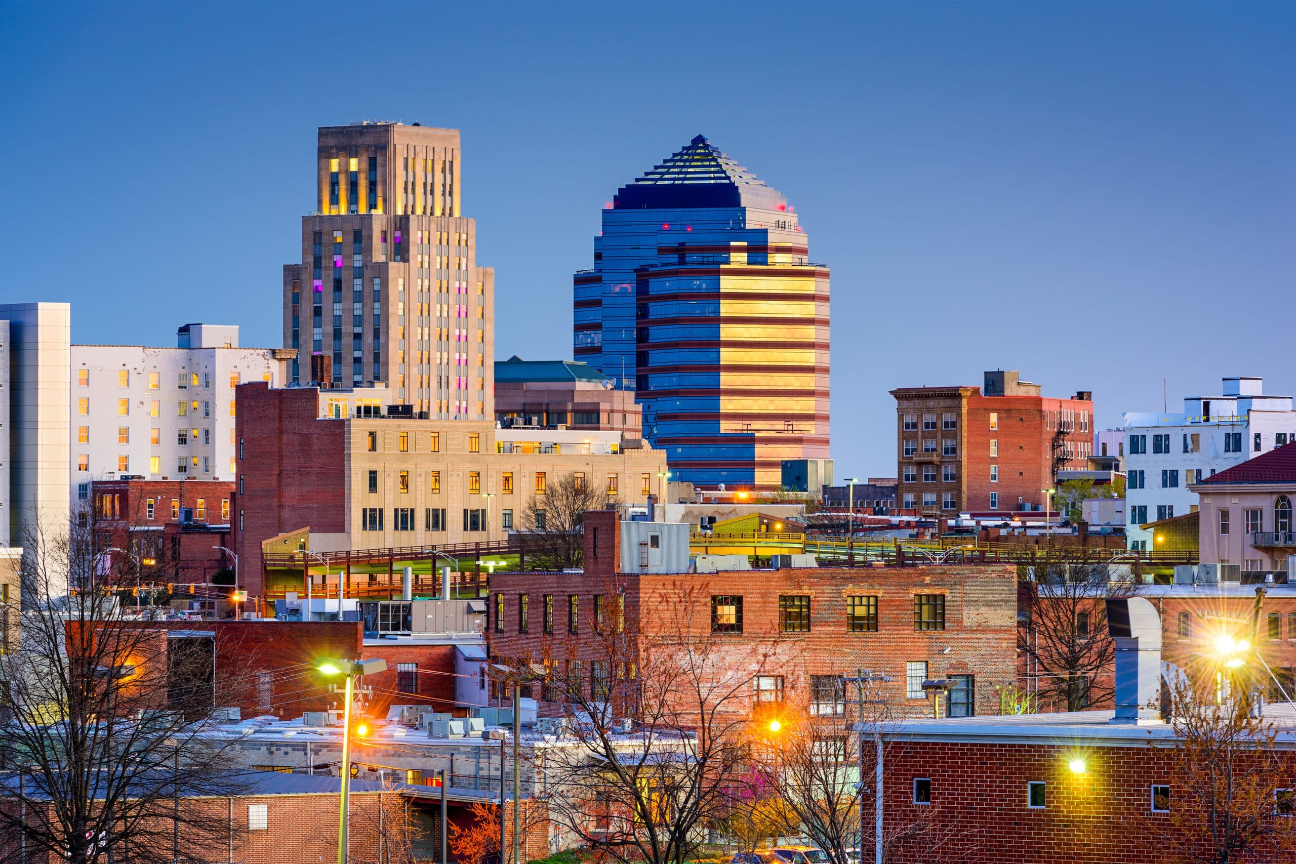 Downtown Durham, North Carolina, at dusk