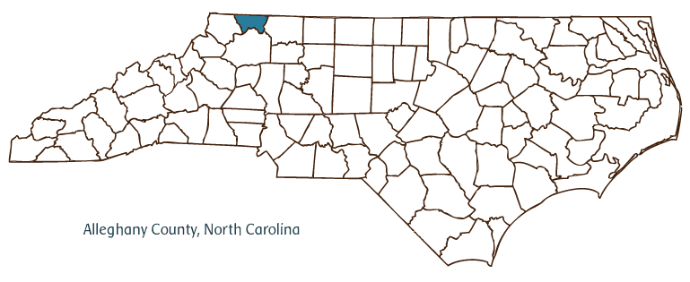 Map of North Carolina highlighting Alleghany County