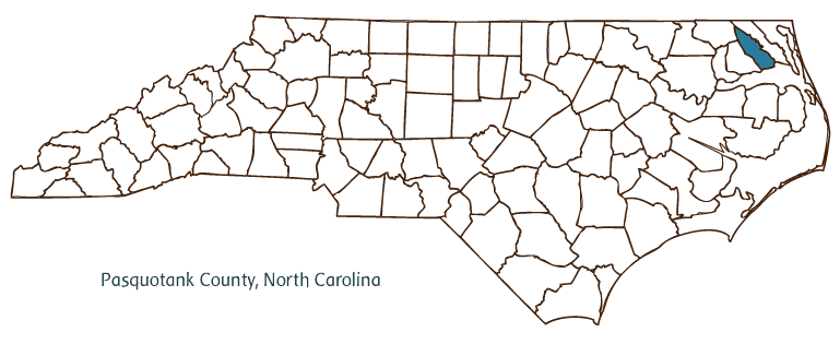Map of North Carolina highlighting Pasquotank County