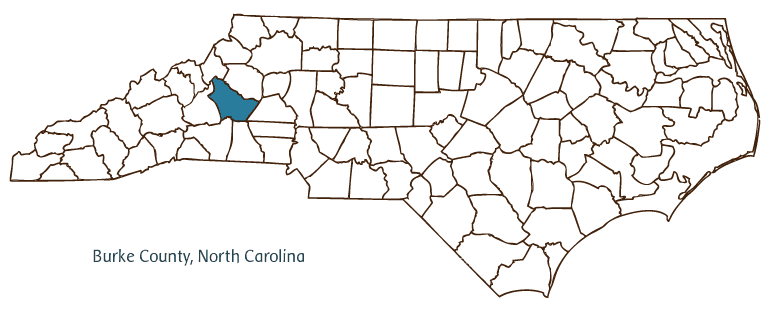 Map of North Carolina highlighting Burke County