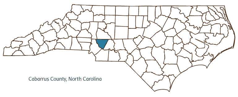 Map of North Carolina highlighting Cabarrus County