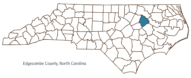 Map of North Carolina highlighting Edgecombe County