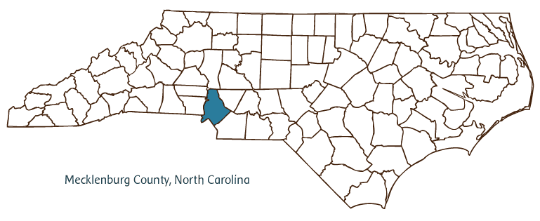 Map of North Carolina highlighting Mecklenburg County