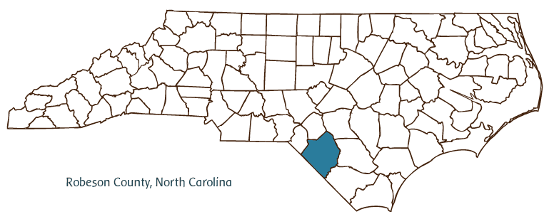 Map of North Carolina highlighting Robeson County