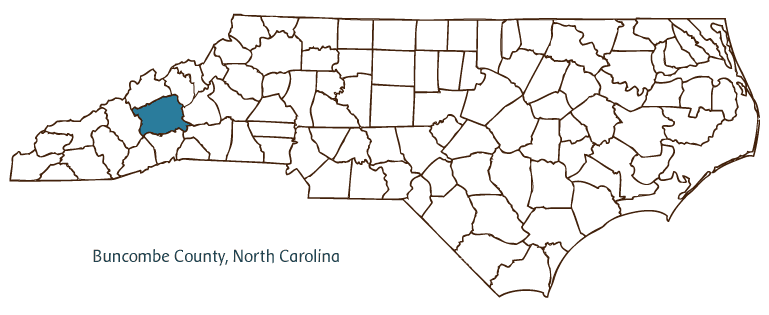 Map of North Carolina highlighting Buncombe County