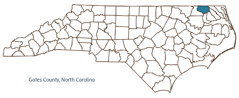 Map of North Carolina highlighting Gates County