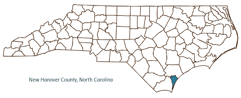 Map of North Carolina highlighting New Hanover County