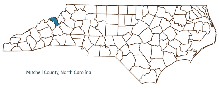 Map of North Carolina highlighting Mitchell County