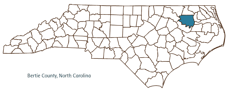 Map of North Carolina highlighting Bertie County