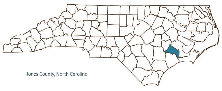 Map of North Carolina highlighting Jones County