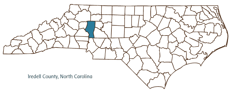 Map of North Carolina highlighting Iredell County