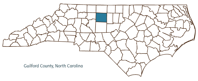 Map of North Carolina highlighting Guilford County