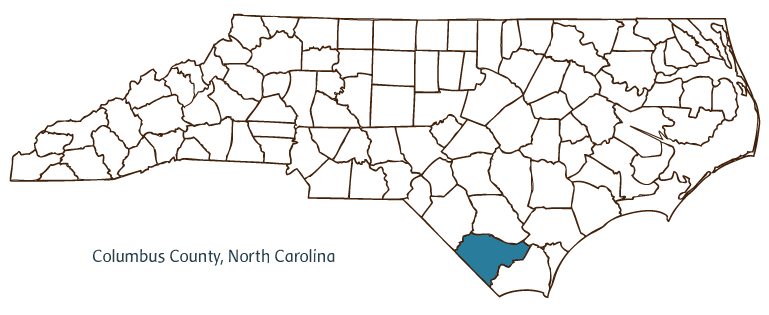 Map of North Carolina highlighting Columbus County